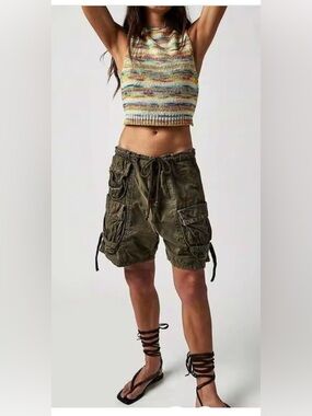 Free People Moon Bay Parachute Short In Army Green. Size Large. NWOT
